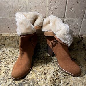 ❤️ SAKS FIFTH AVENUE SUEDE FUR BROWN BOOTS SIZE 8.5